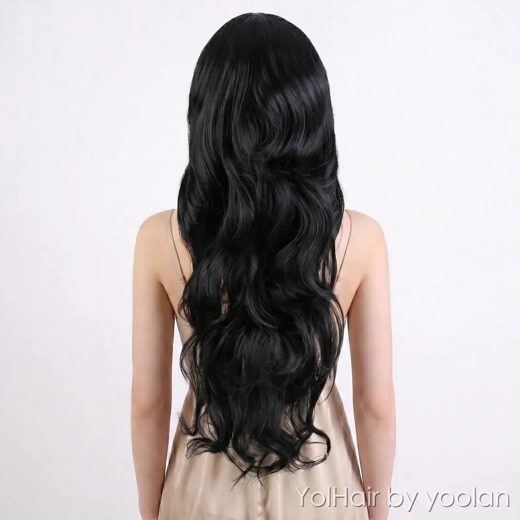 Long Curly Wig with Bangs Heat Resistant Fiber for Women Daily Party Use 3 Colors - back after
