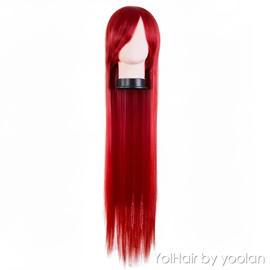 100cm Colorful Long Cosplay Wig, Straight Side Bangs, Full Head Synthetic Hair for Women - vertical