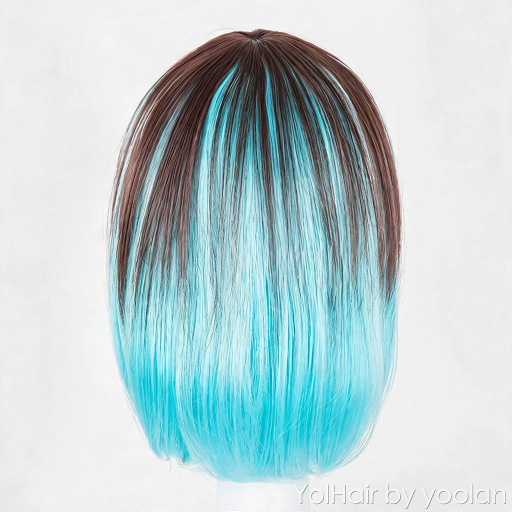 Anime Cosplay Long Straight Wig Two-Tone Color Heat Resistant Fiber for Women - back before