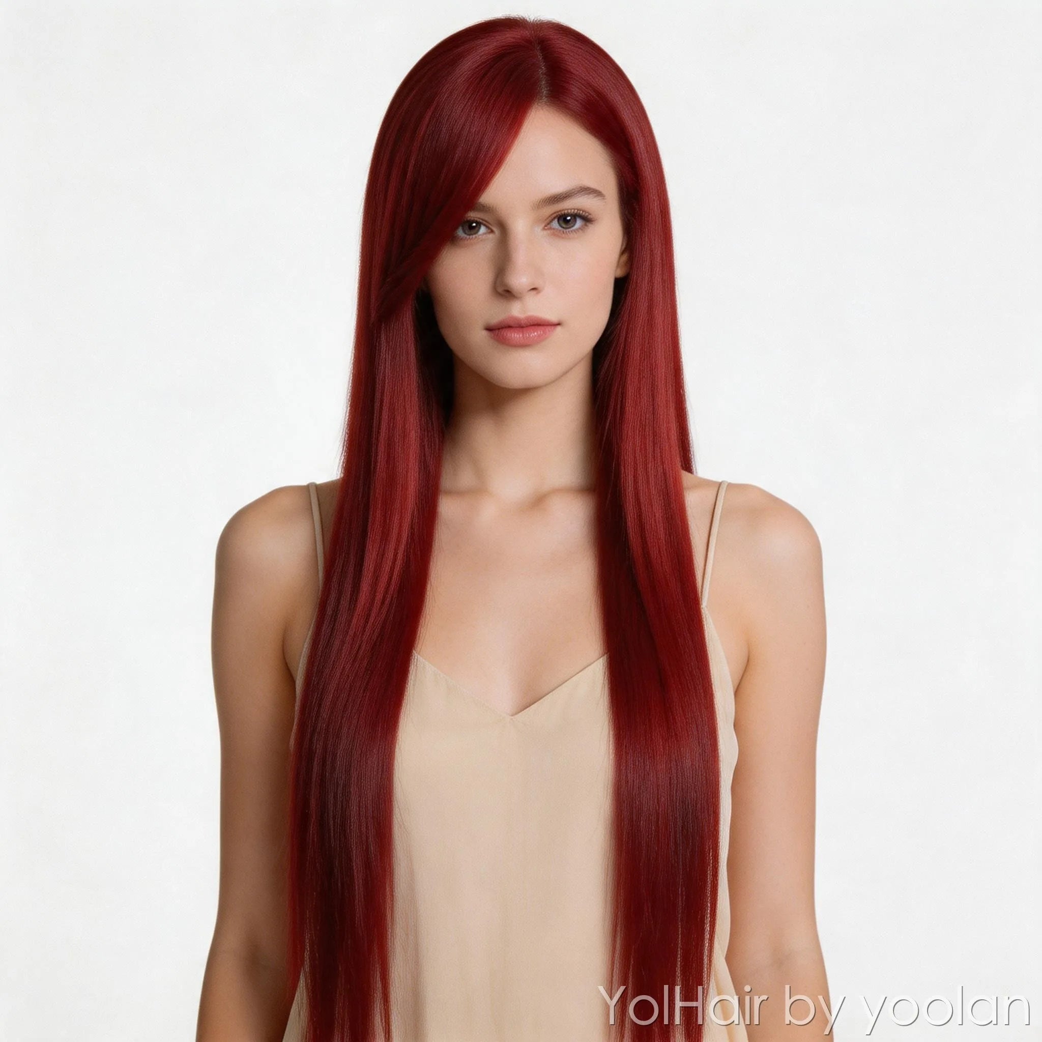 100cm Colorful Long Cosplay Wig, Straight Side Bangs, Full Head Synthetic Hair for Women - front after