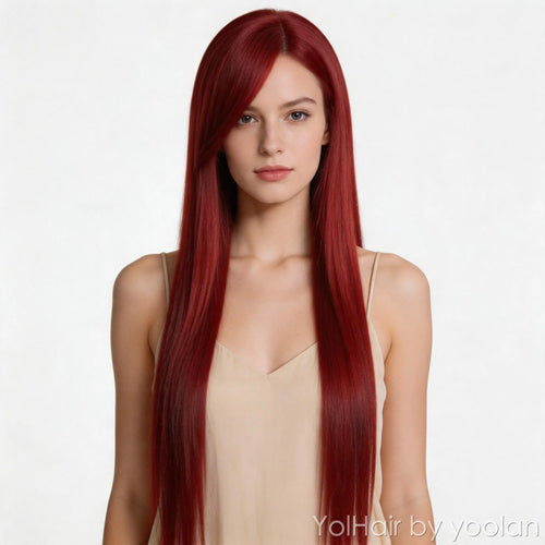 100cm Colorful Long Cosplay Wig, Straight Side Bangs, Full Head Synthetic Hair for Women - front after