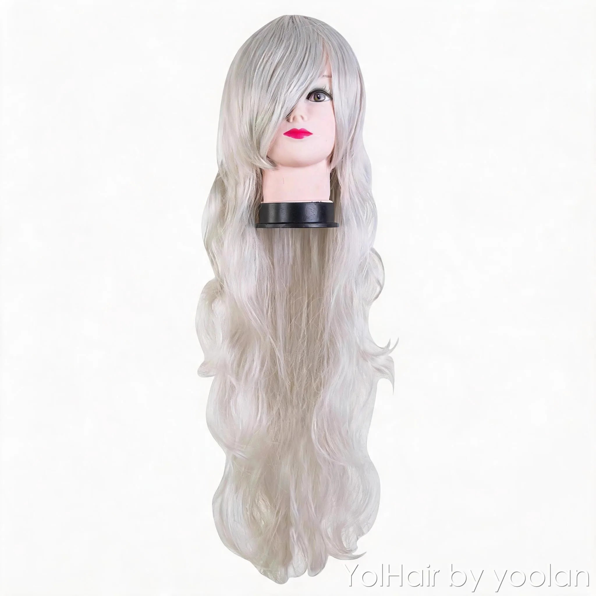 Long Curly Cosplay Wig with Side Bangs - High Temp Synthetic Hair, 16 Colors for Women Party Anime - front before