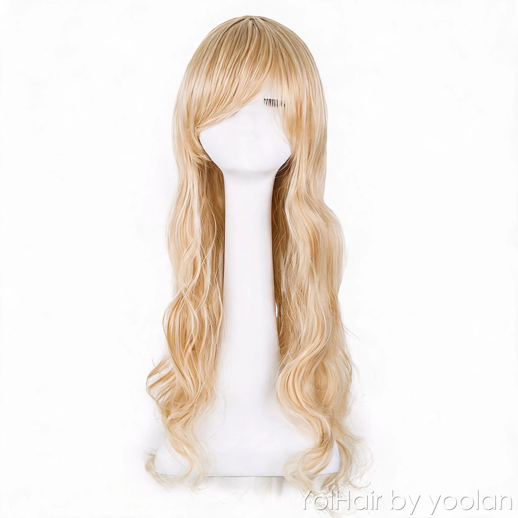 Long Curly Cosplay Wig with Side Bangs, High Temperature Fiber - Anime Costume Wig for Women - front before