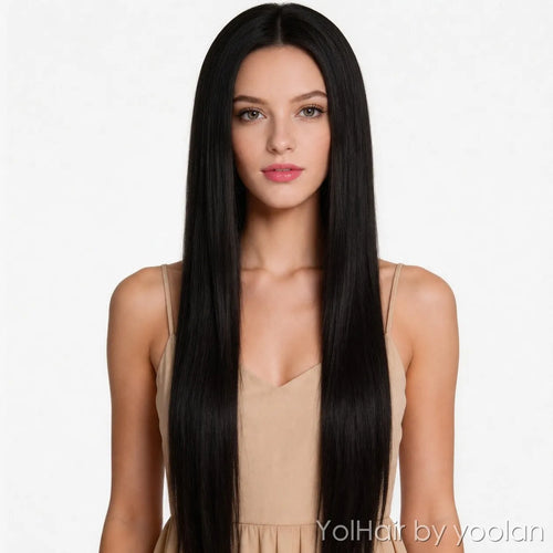 100cm Long Straight Center Part Cosplay Wig Heat Resistant Synthetic Hair 6 Colors - front after