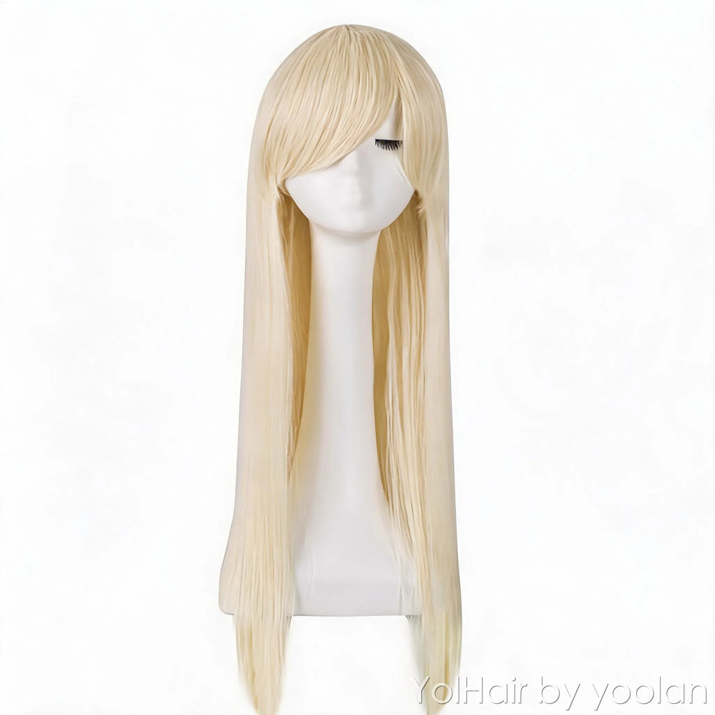 Long Straight Cosplay Wig with Adjustable Bangs - Heat Resistant Synthetic Fiber, Natural Look, Multiple Colors - front before