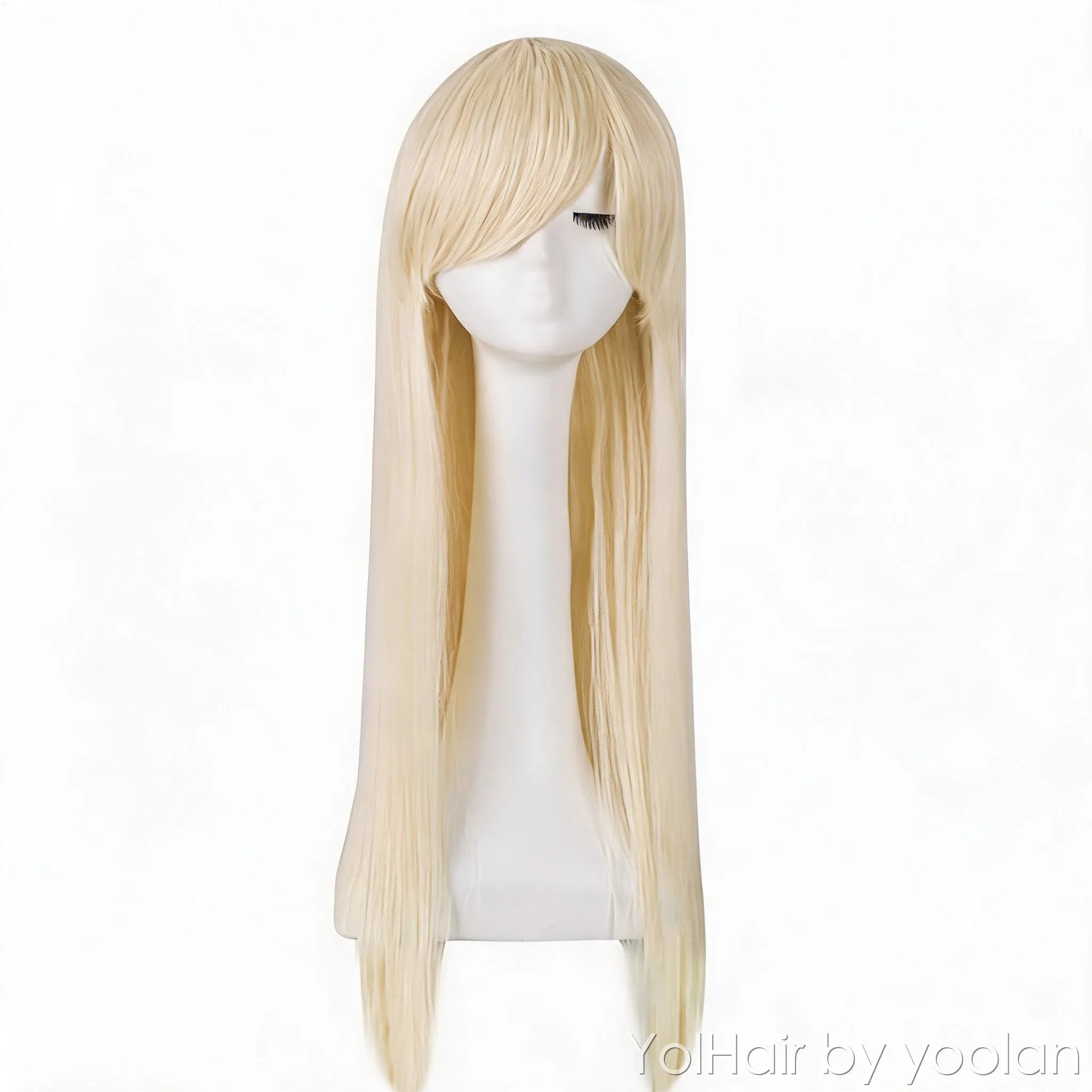 Long Straight Cosplay Wig with Adjustable Bangs - Heat Resistant Synthetic Fiber, Natural Look, Multiple Colors - front before