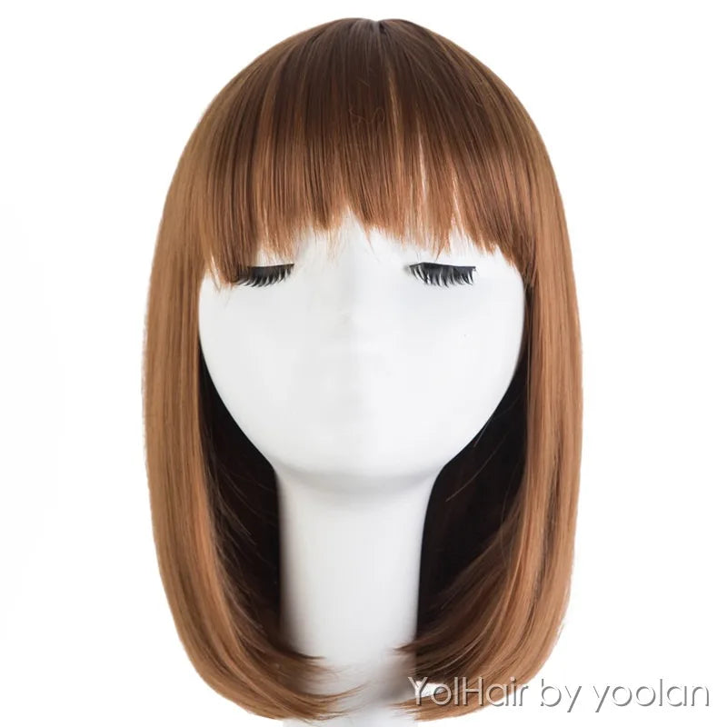 Short Middle Part Wig with Air Bangs Heat Resistant Fiber Cosplay Wig for Women - front before