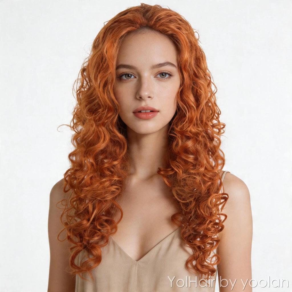 100cm Long Curly Cosplay Wig with Bangs for Party and Daily Wear - front after