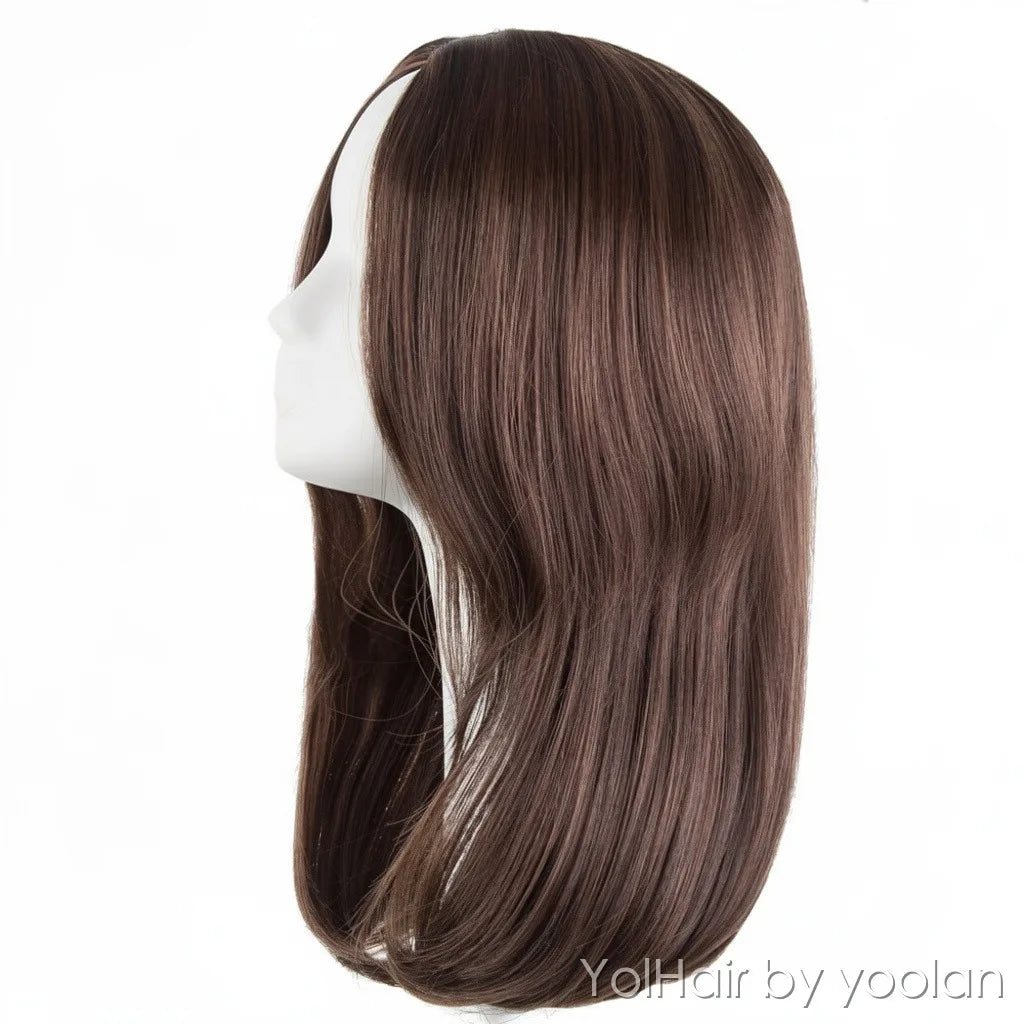 Long Curly Straight Cosplay Wig for Women, Middle Part No Bangs, Heat Resistant Synthetic, 3 Colors - side before
