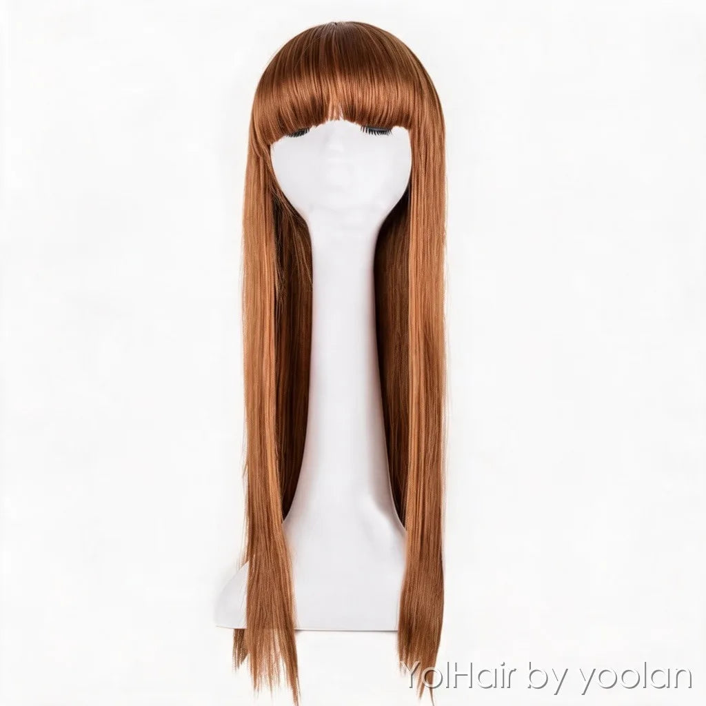 Long Straight Cosplay Wig with Bangs - Heat Resistant Synthetic Hair, Natural Look - 7 Colors - front before
