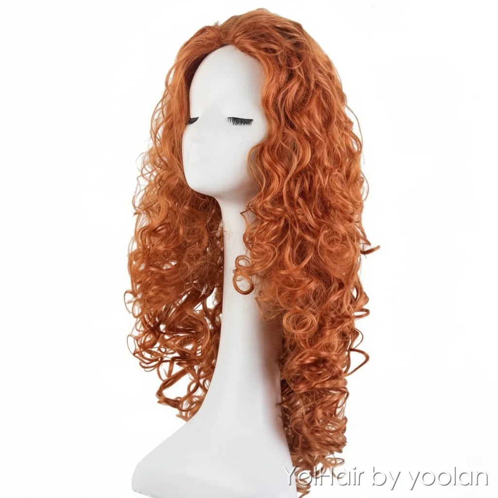 100cm Long Curly Cosplay Wig with Bangs for Party and Daily Wear - side before