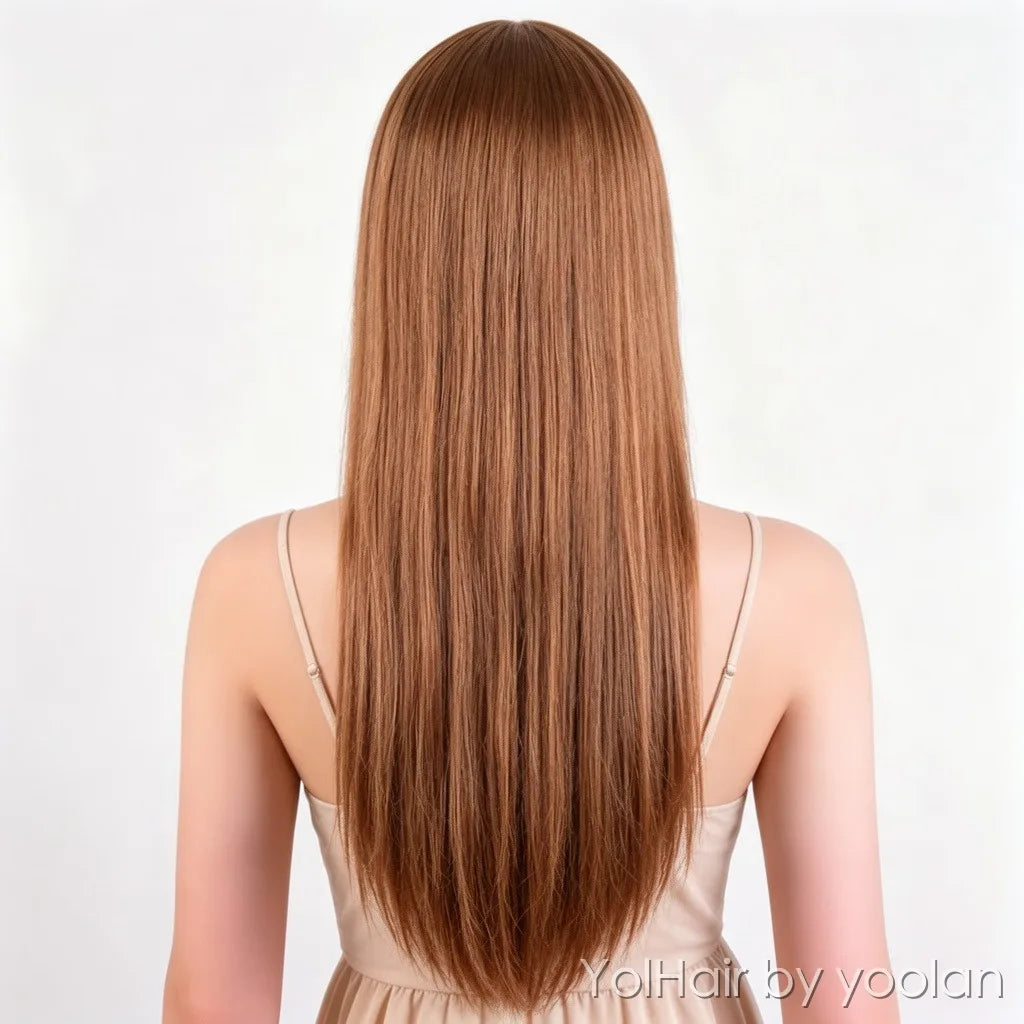 Long Straight Cosplay Wig with Bangs - Heat Resistant Synthetic Hair, Natural Look - 7 Colors - back after