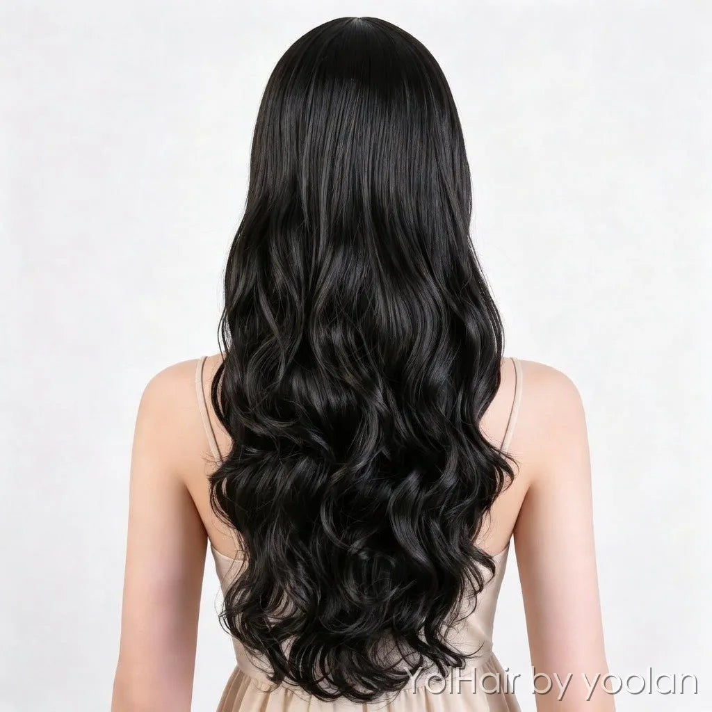 Long Curly Cosplay Wig Heat Resistant Synthetic Fiber with Bangs for Women - back after