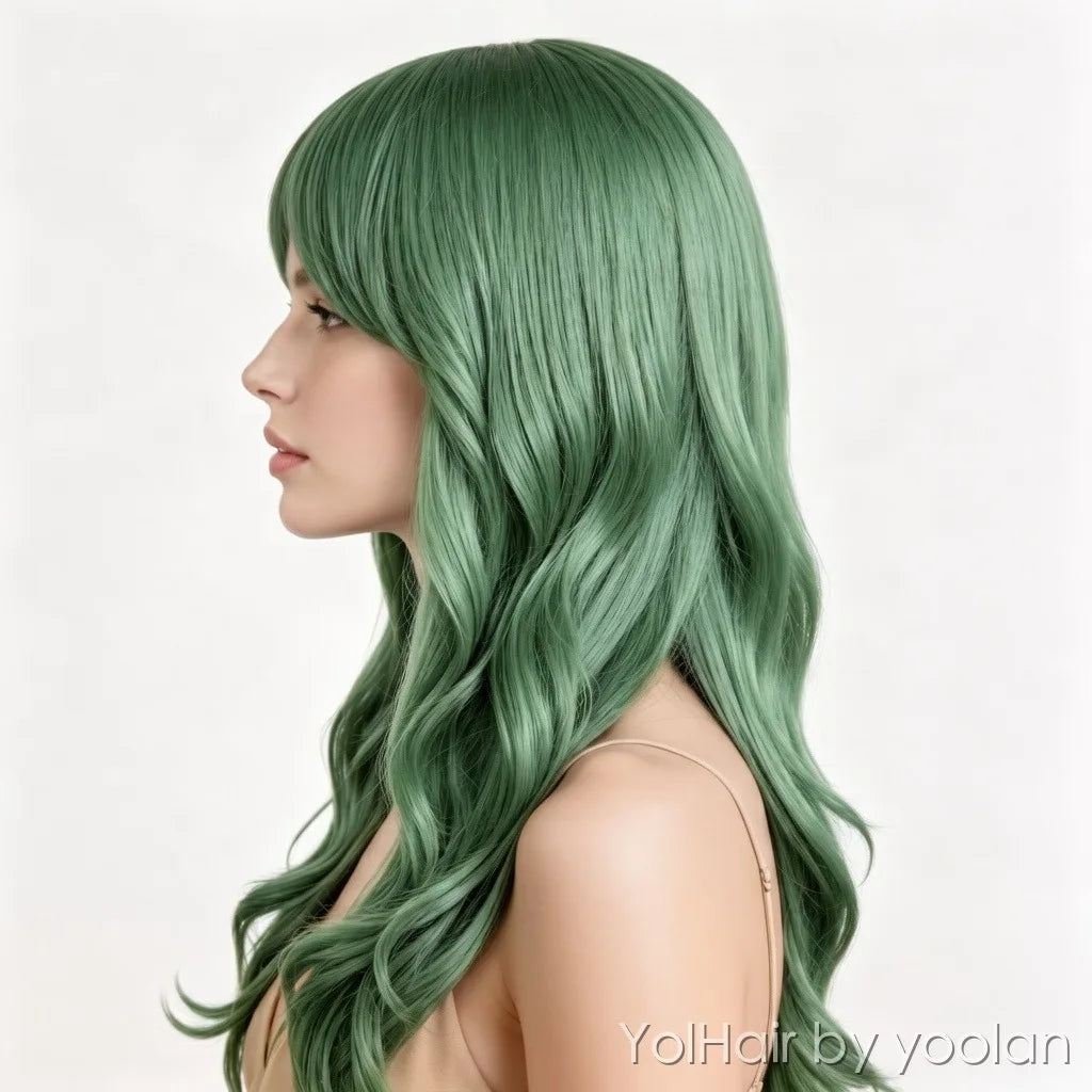 Long Curly Cosplay Wig, Heat Resistant Synthetic Hair, Colorful for Women - side after