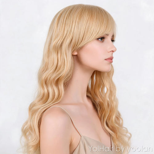 Long Curly Cosplay Wig with Side Bangs, High Temperature Fiber - Anime Costume Wig for Women - side after
