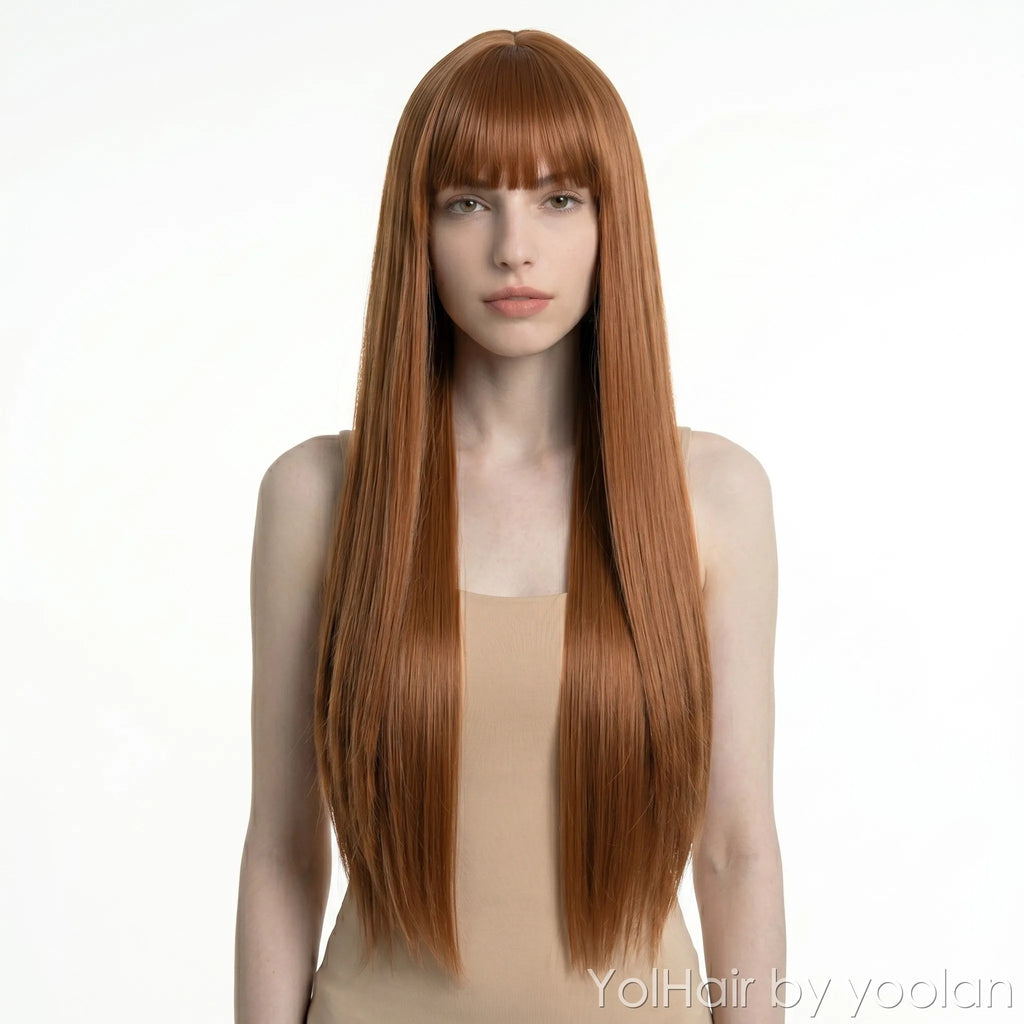 Long Straight Cosplay Wig with Bangs - Heat Resistant Synthetic Hair, Natural Look - 7 Colors - white