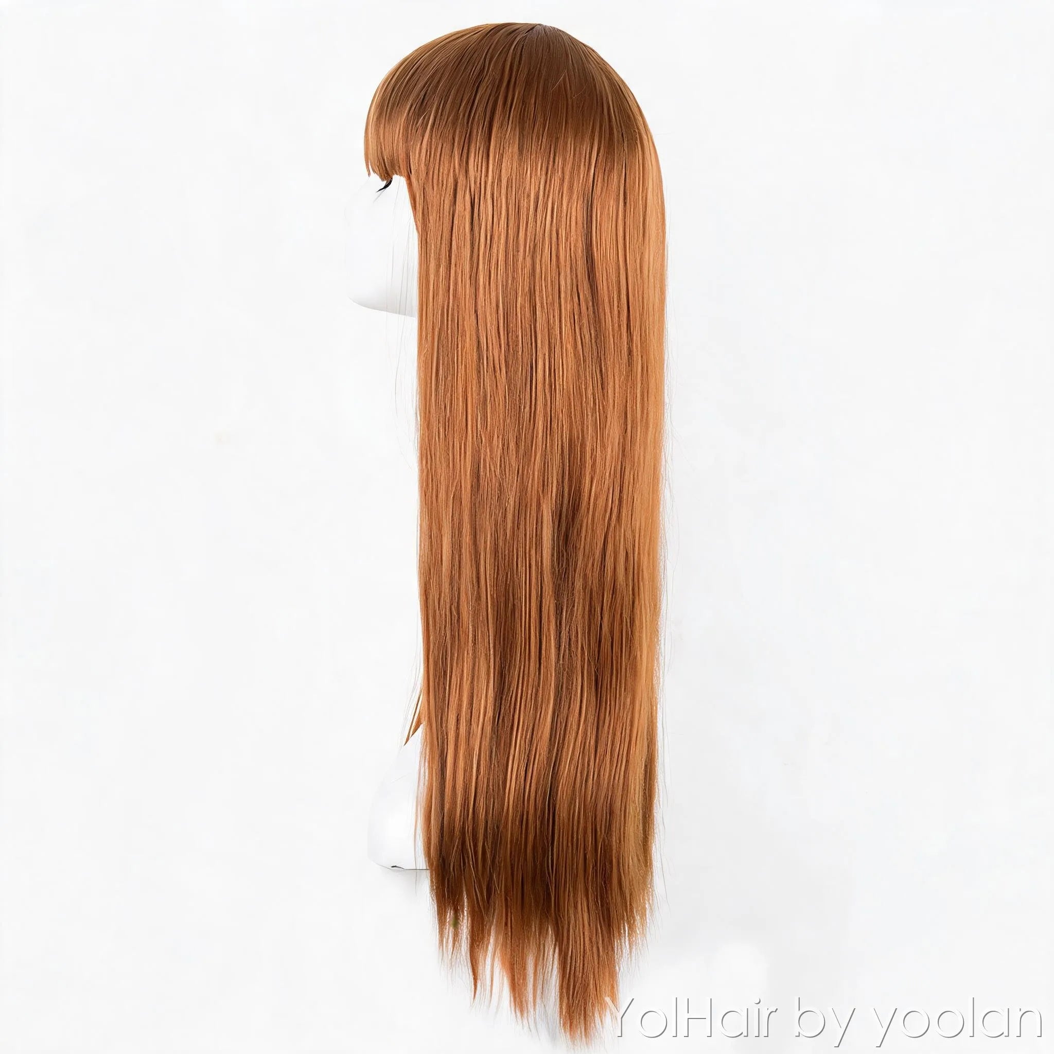 Long Straight Cosplay Wig with Bangs - Heat Resistant Synthetic Hair, Natural Look - 7 Colors - side before
