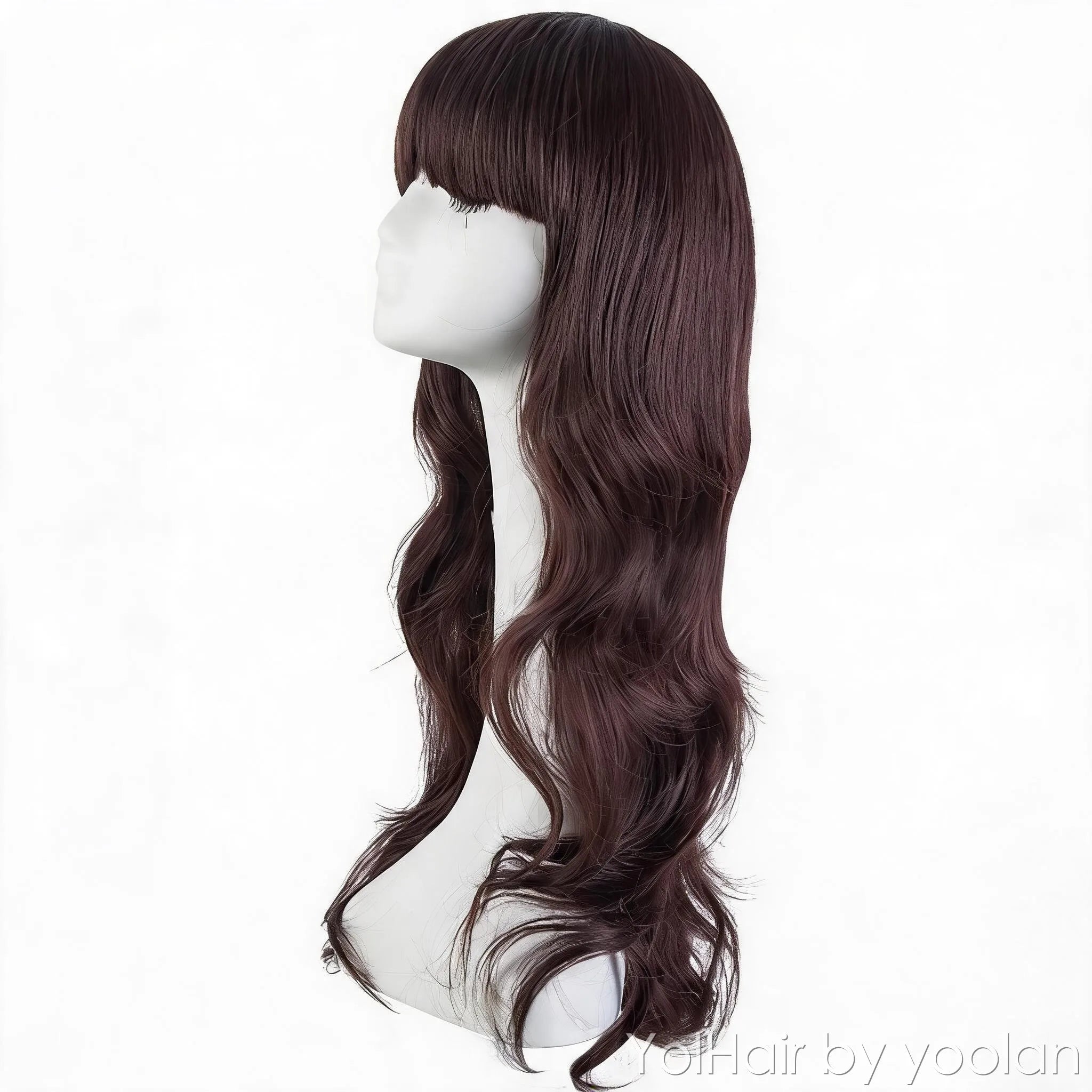 Long Curly Wig with Bangs Heat Resistant Fiber for Women Daily Party Use 3 Colors - side before