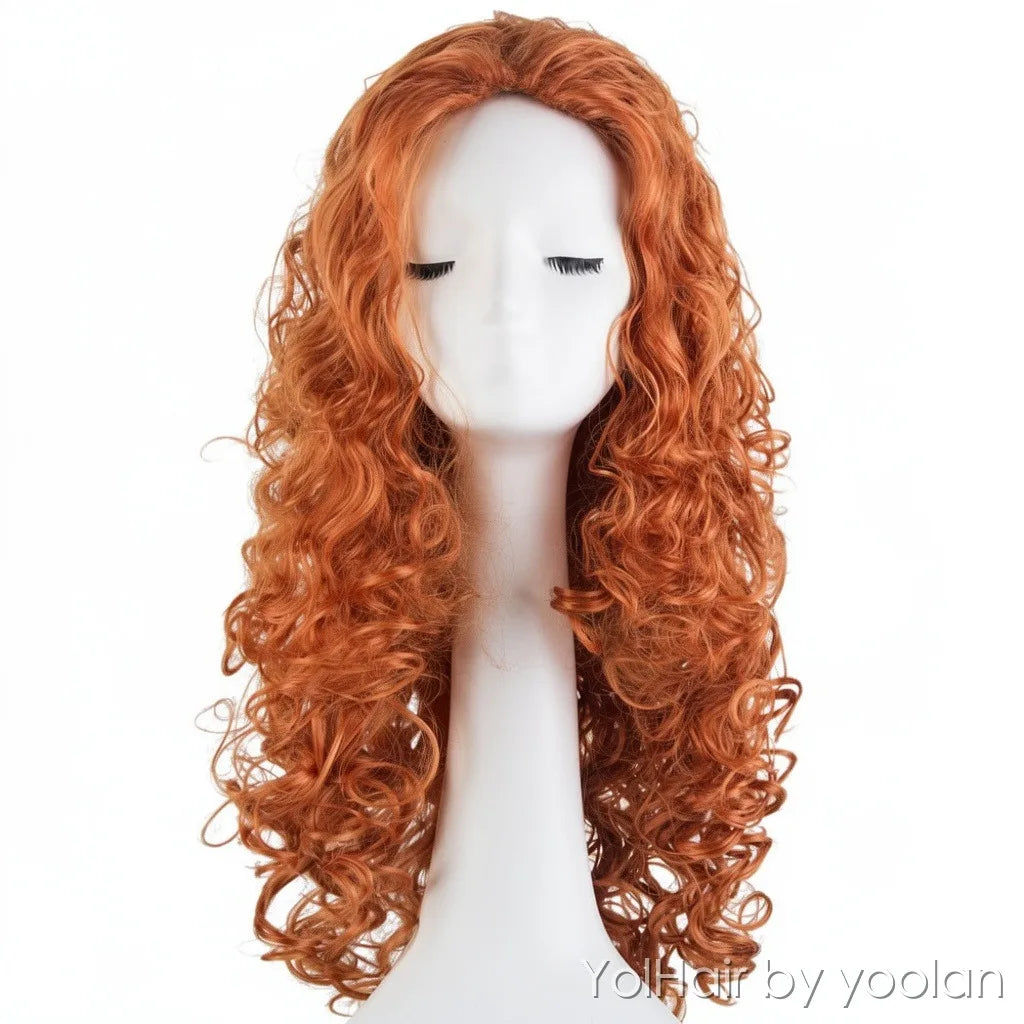 100cm Long Curly Cosplay Wig with Bangs for Party and Daily Wear - front before