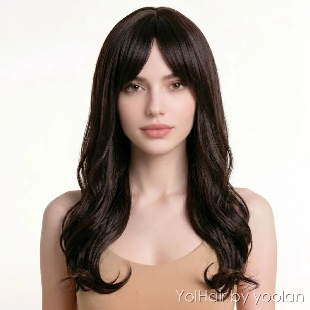 Long Curly Cosplay Wig Heat Resistant Synthetic Fiber with Bangs for Women - white