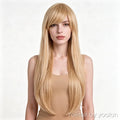 Long Straight Wig with Bangs Heat Resistant Fiber Natural Look for Women Cosplay Party - white