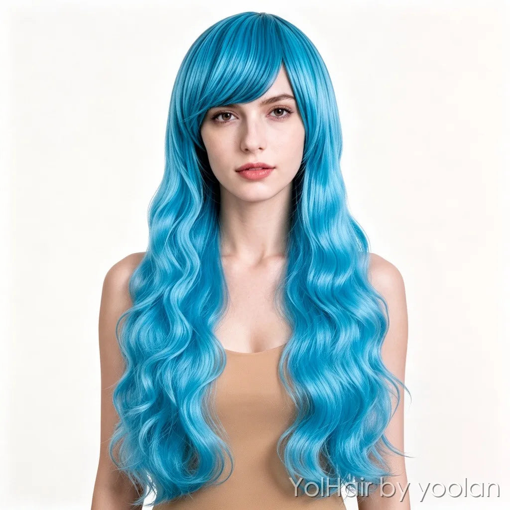 Colorful Long Curly Cosplay Wig High Temperature Fiber for Women - white