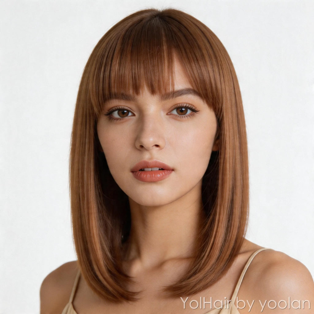 Short Middle Part Wig with Air Bangs Heat Resistant Fiber Cosplay Wig for Women - white