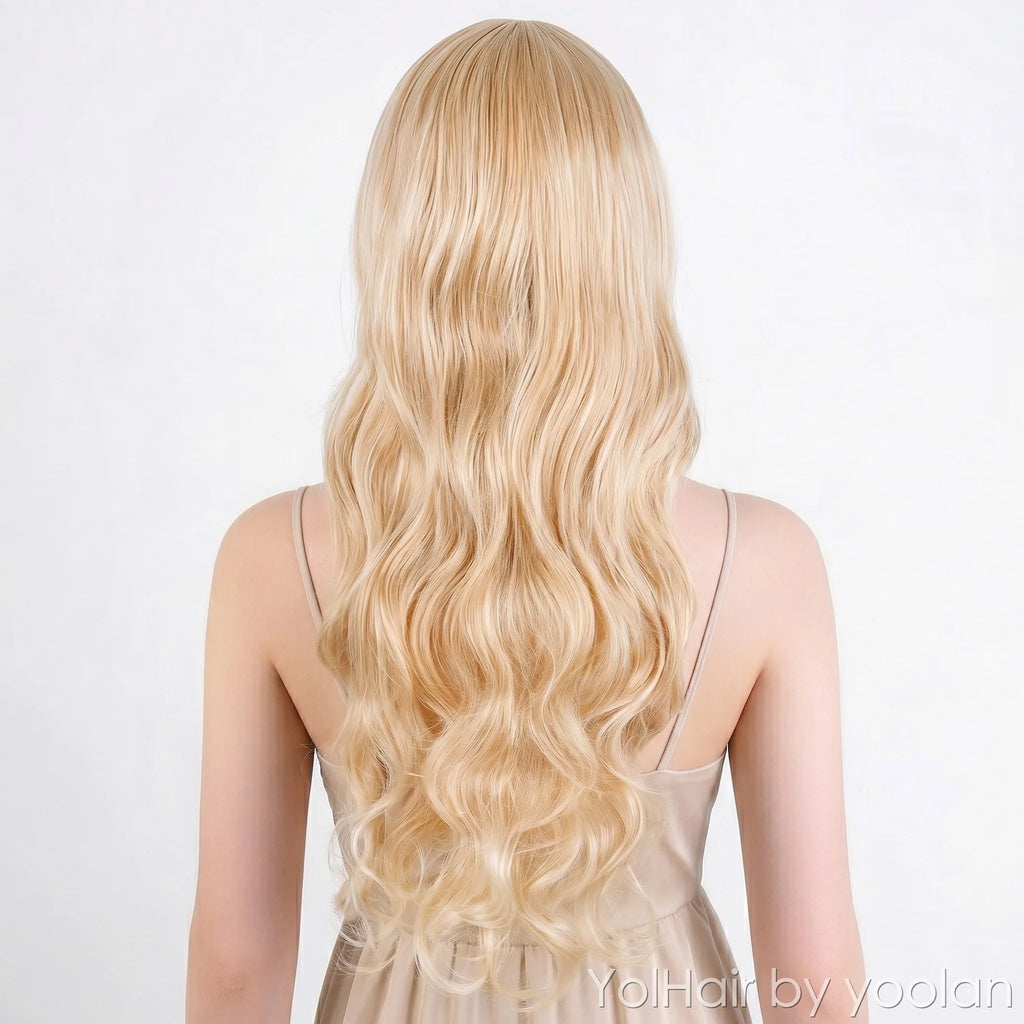 Long Curly Cosplay Wig with Side Bangs, High Temperature Fiber - Anime Costume Wig for Women - back after