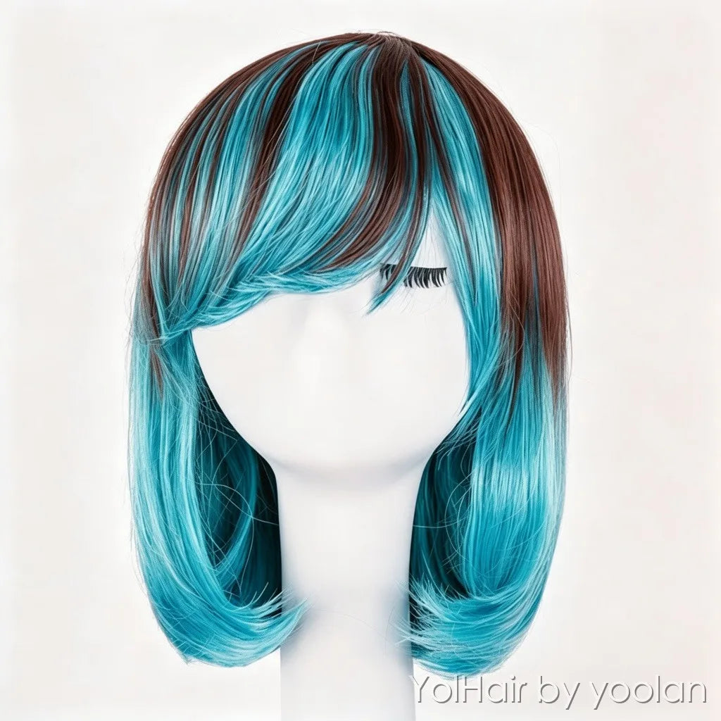 Anime Cosplay Long Straight Wig Two-Tone Color Heat Resistant Fiber for Women - front before