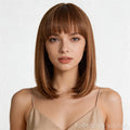 Short Middle Part Wig with Air Bangs Heat Resistant Fiber Cosplay Wig for Women - front after