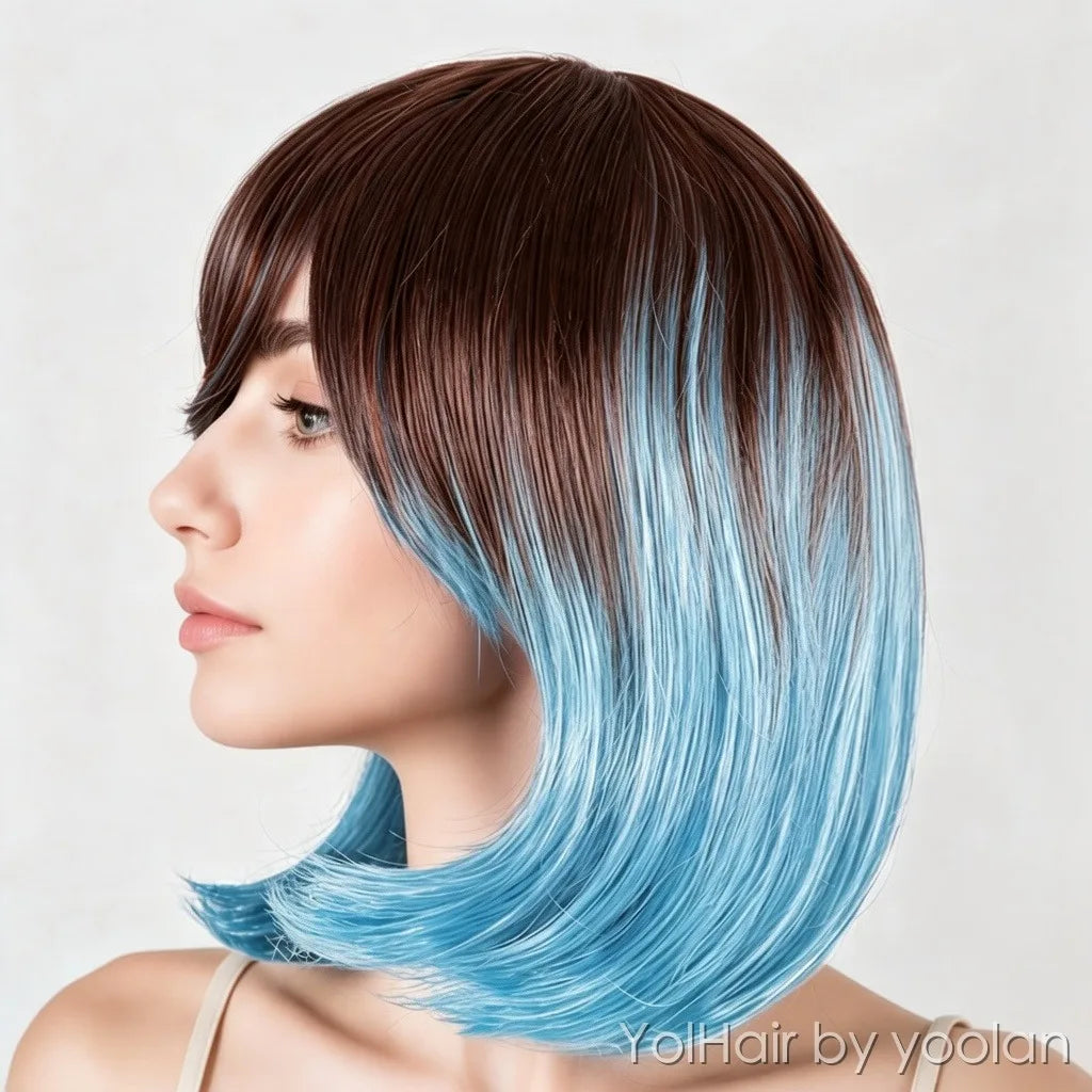 Anime Cosplay Long Straight Wig Two-Tone Color Heat Resistant Fiber for Women - side after