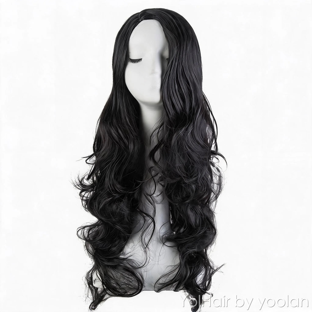 Long Curly Cosplay Wig for Women - High Temp Fiber, Center Part, No Bangs, Custom Color - front before