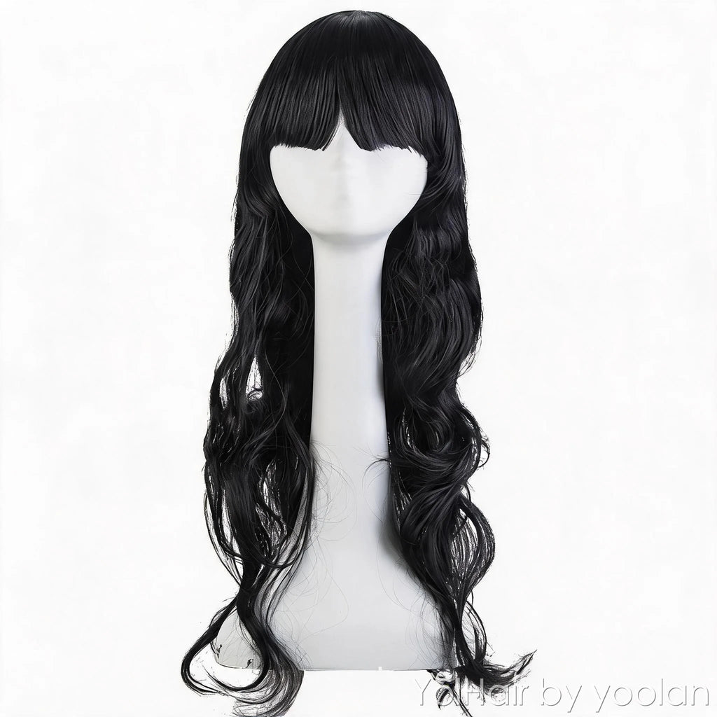 Long Curly Wig with Bangs Heat Resistant Fiber for Women Daily Party Use 3 Colors - front before
