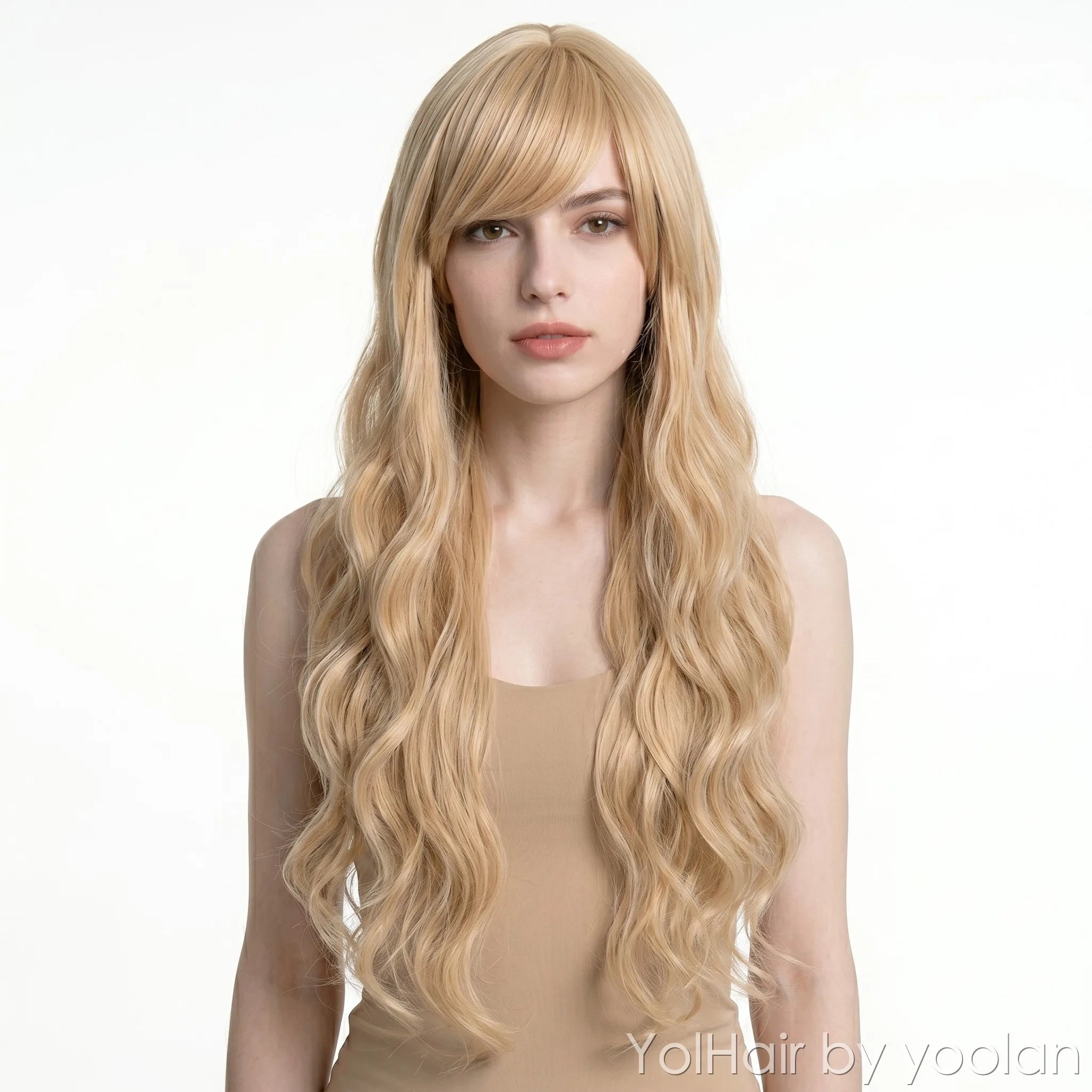 Long Curly Cosplay Wig with Side Bangs, High Temperature Fiber - Anime Costume Wig for Women - white