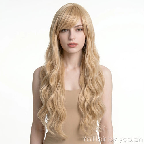 Long Curly Cosplay Wig with Side Bangs, High Temperature Fiber - Anime Costume Wig for Women - white