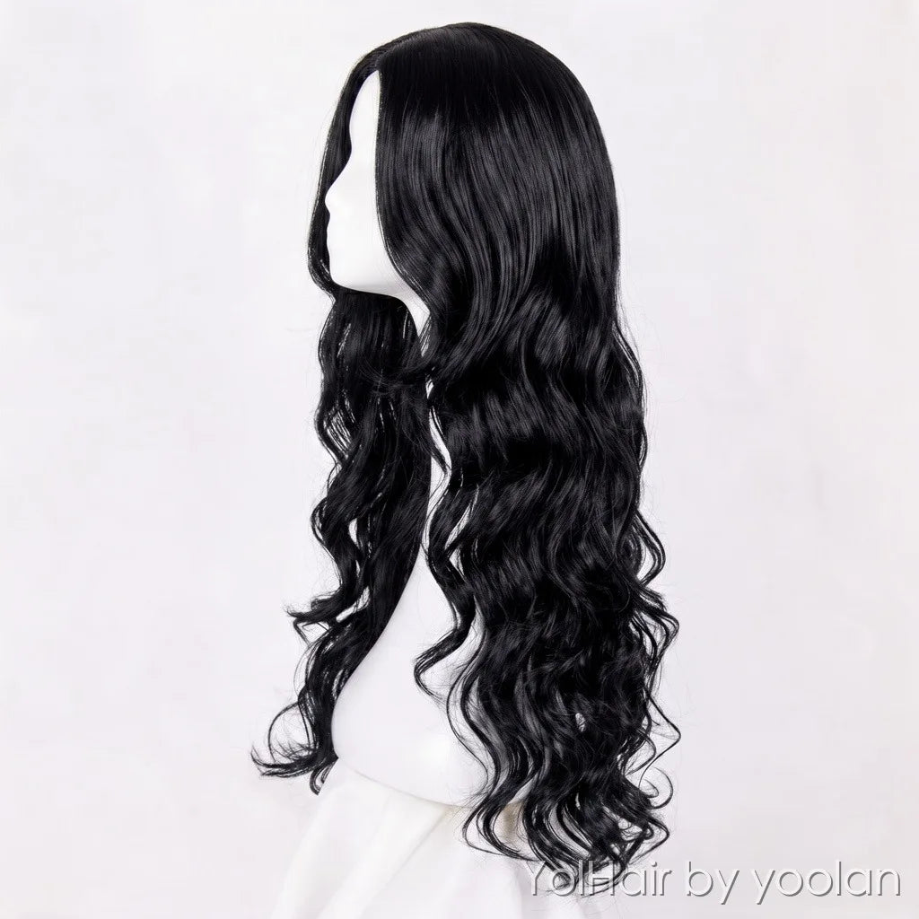 Long Curly Cosplay Wig Heat Resistant Synthetic Fiber with Bangs for Women - side before
