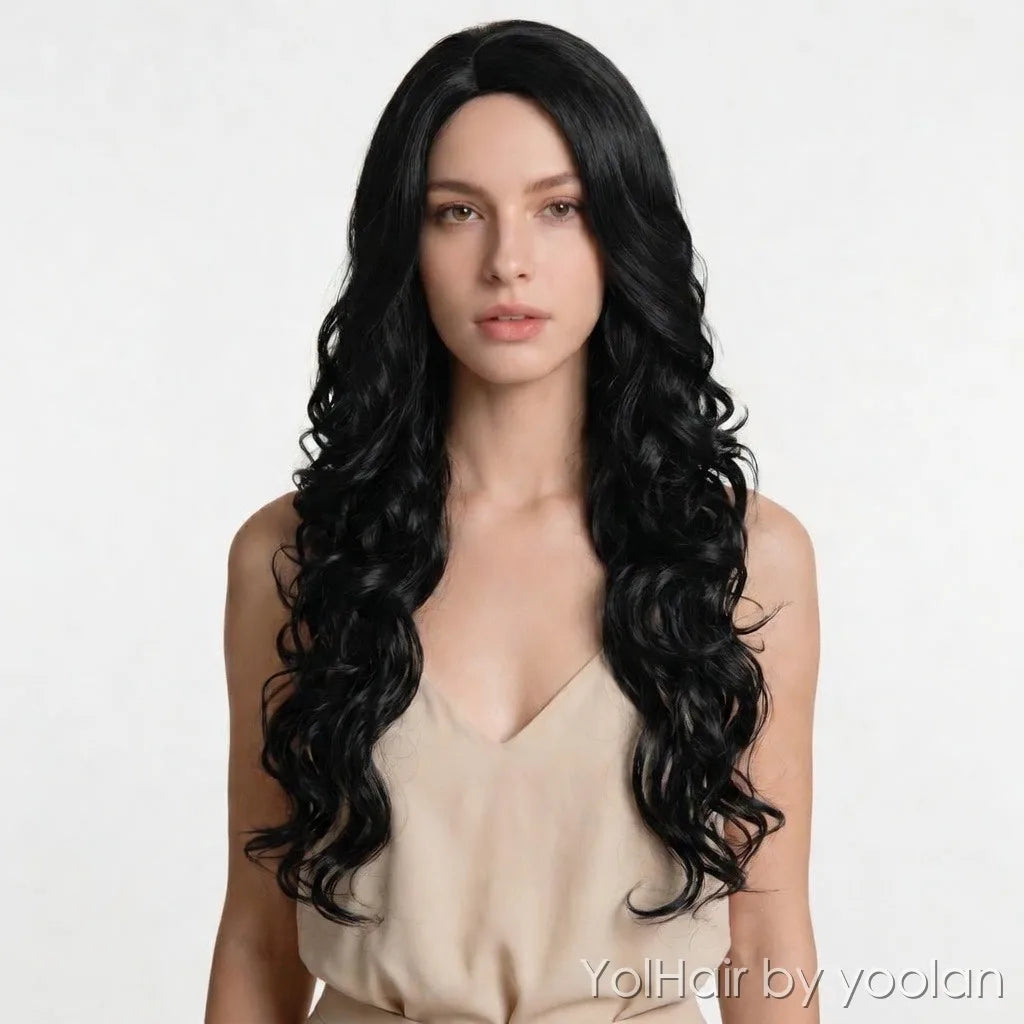 Long Curly Cosplay Wig for Women - High Temp Fiber, Center Part, No Bangs, Custom Color - white