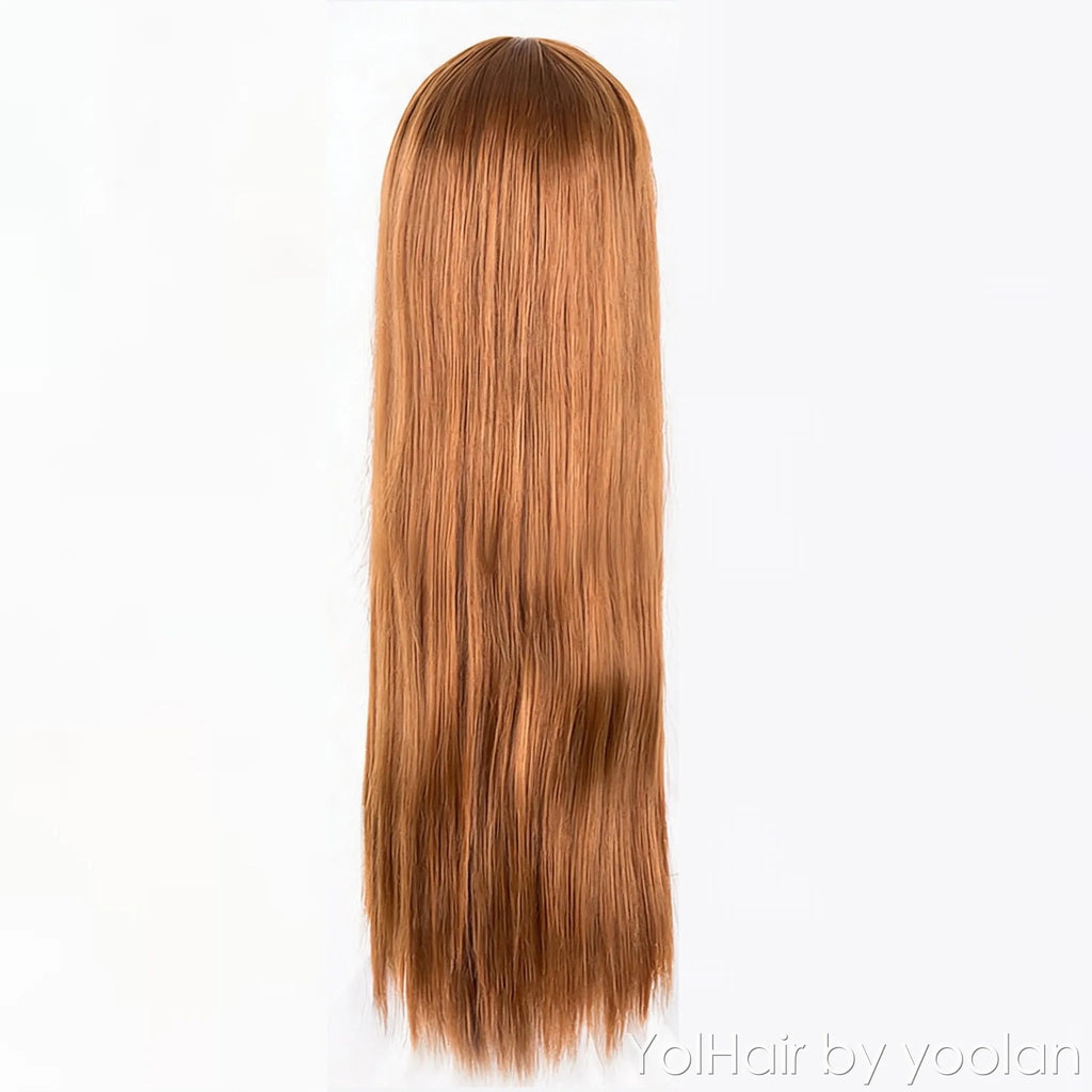 Long Straight Cosplay Wig with Bangs - Heat Resistant Synthetic Hair, Natural Look - 7 Colors - back before