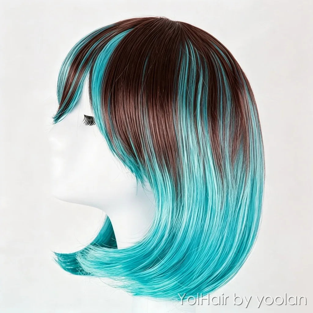 Anime Cosplay Long Straight Wig Two-Tone Color Heat Resistant Fiber for Women - side before