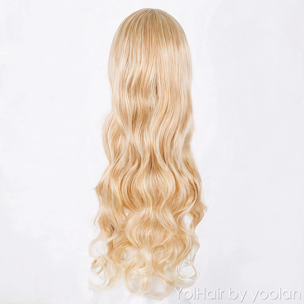 Long Curly Cosplay Wig with Side Bangs, High Temperature Fiber - Anime Costume Wig for Women - back before