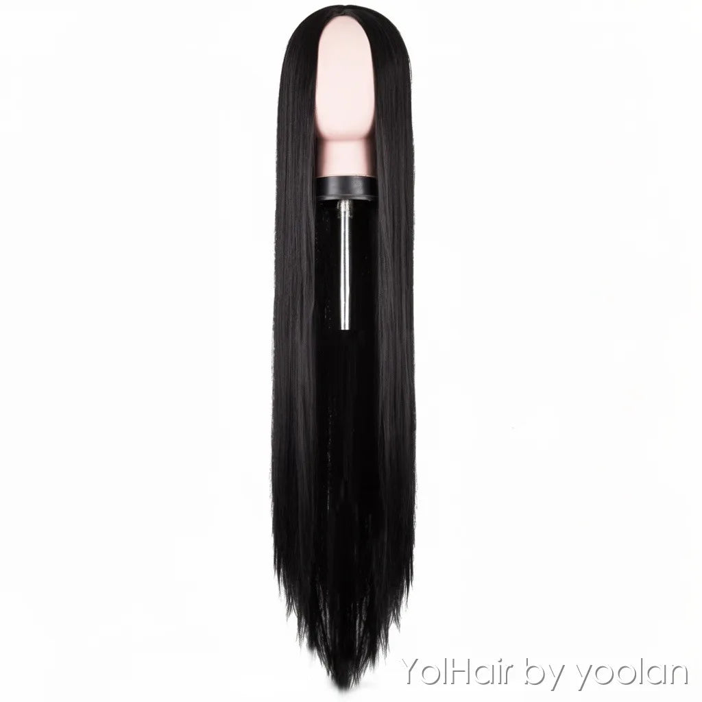 100cm Long Straight Center Part Cosplay Wig Heat Resistant Synthetic Hair 6 Colors - front before
