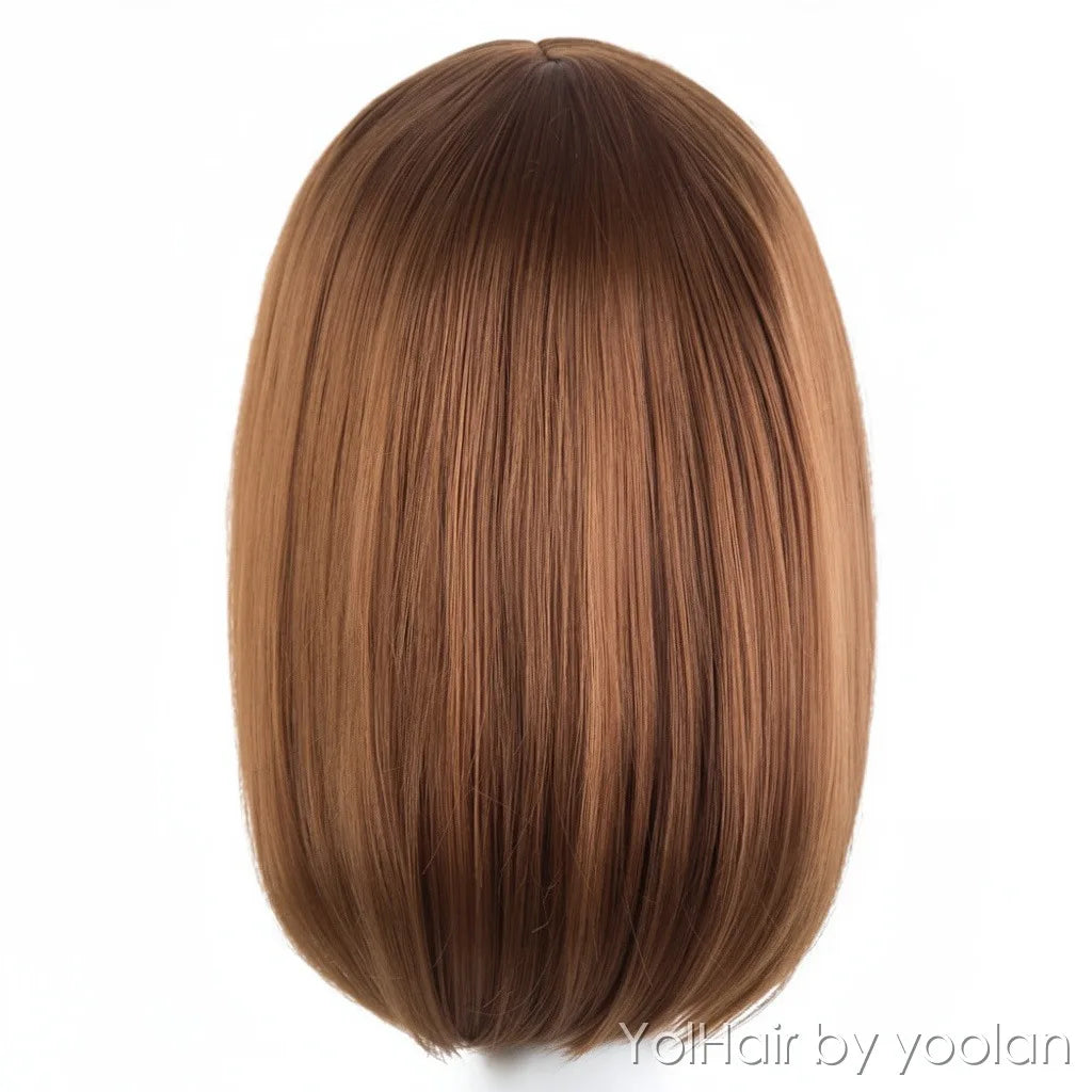 Short Middle Part Wig with Air Bangs Heat Resistant Fiber Cosplay Wig for Women - back before
