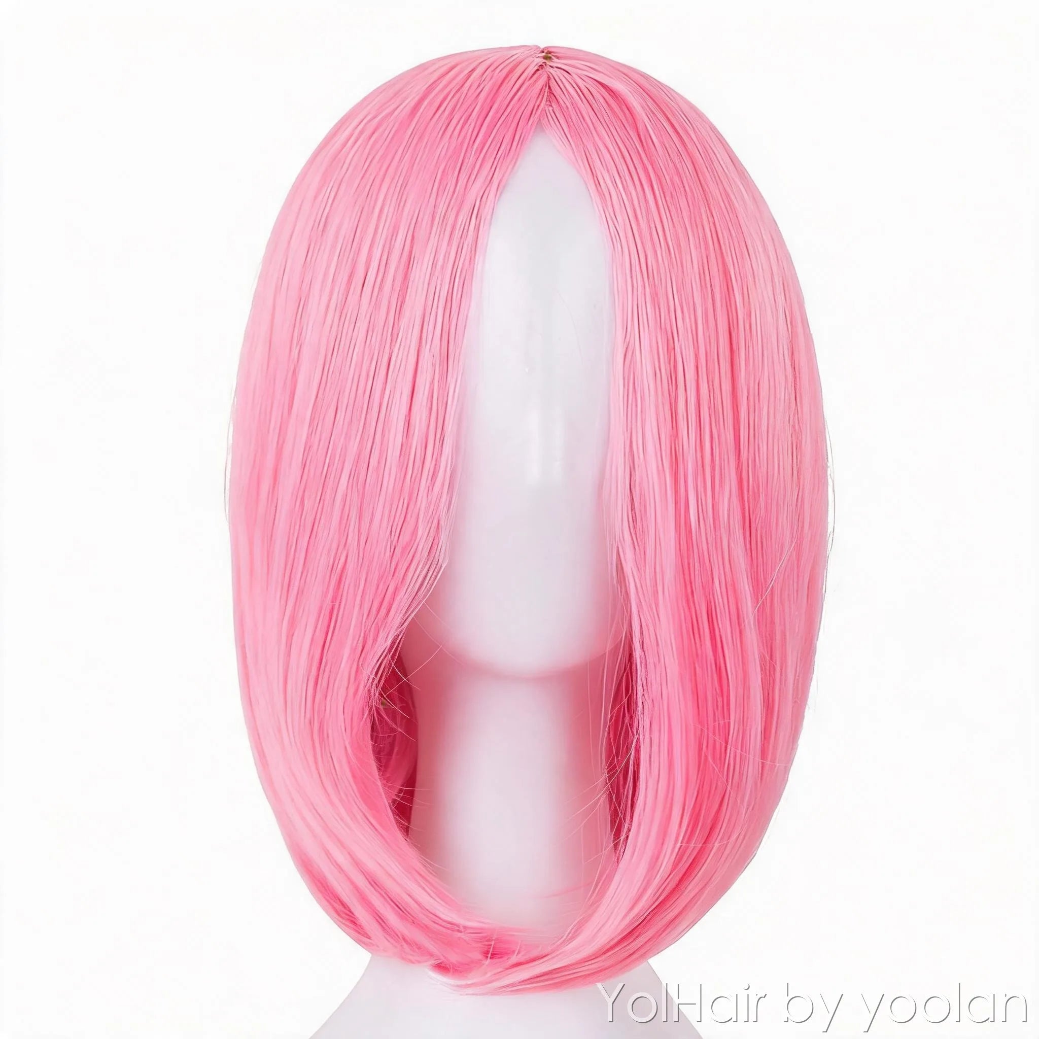 Short Bob Cosplay Wig Pink Middle Part High Temperature Fiber Synthetic Hair for Women - front before