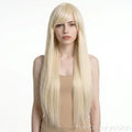 Long Straight Cosplay Wig with Adjustable Bangs - Heat Resistant Synthetic Fiber, Natural Look, Multiple Colors - white