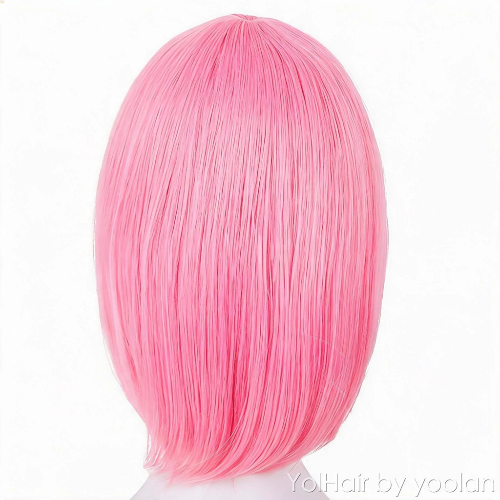 Short Bob Cosplay Wig Pink Middle Part High Temperature Fiber Synthetic Hair for Women - back before