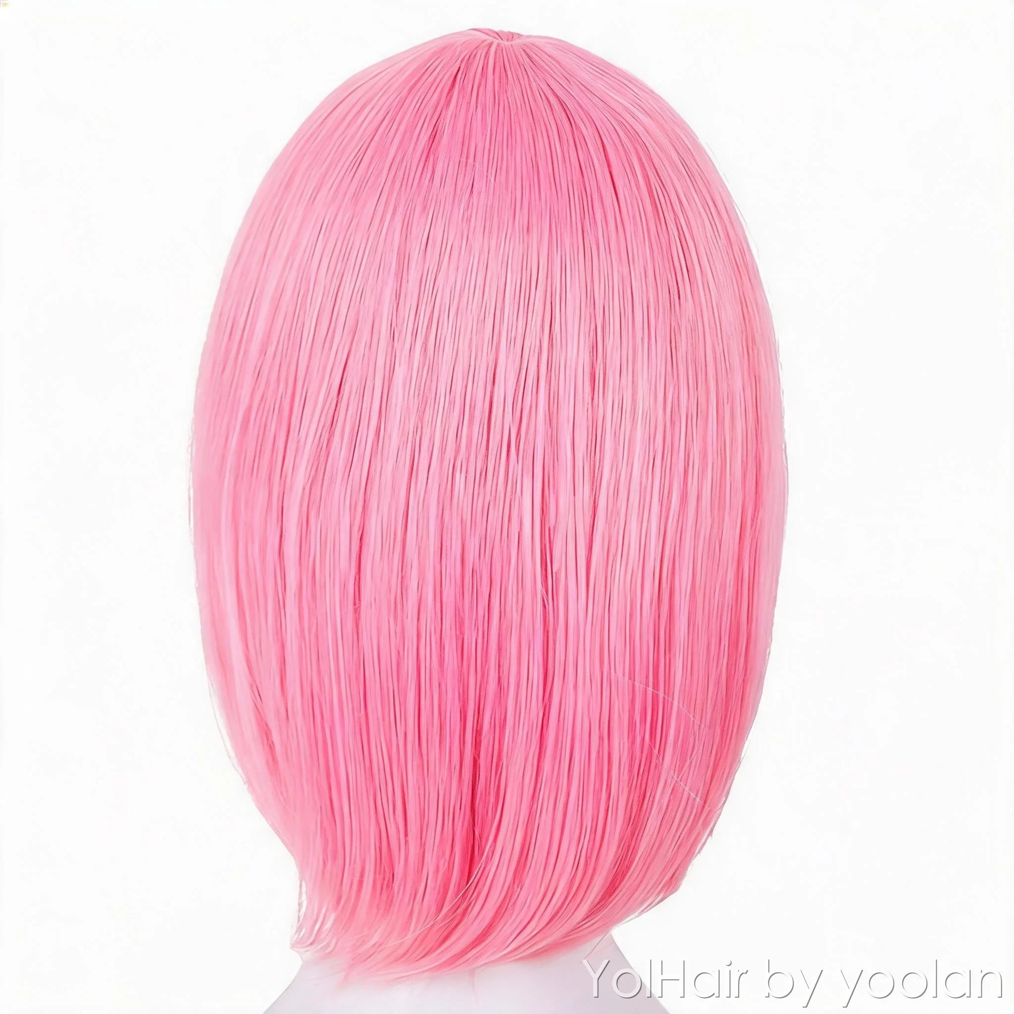 Short Bob Cosplay Wig Pink Middle Part High Temperature Fiber Synthetic Hair for Women - back before