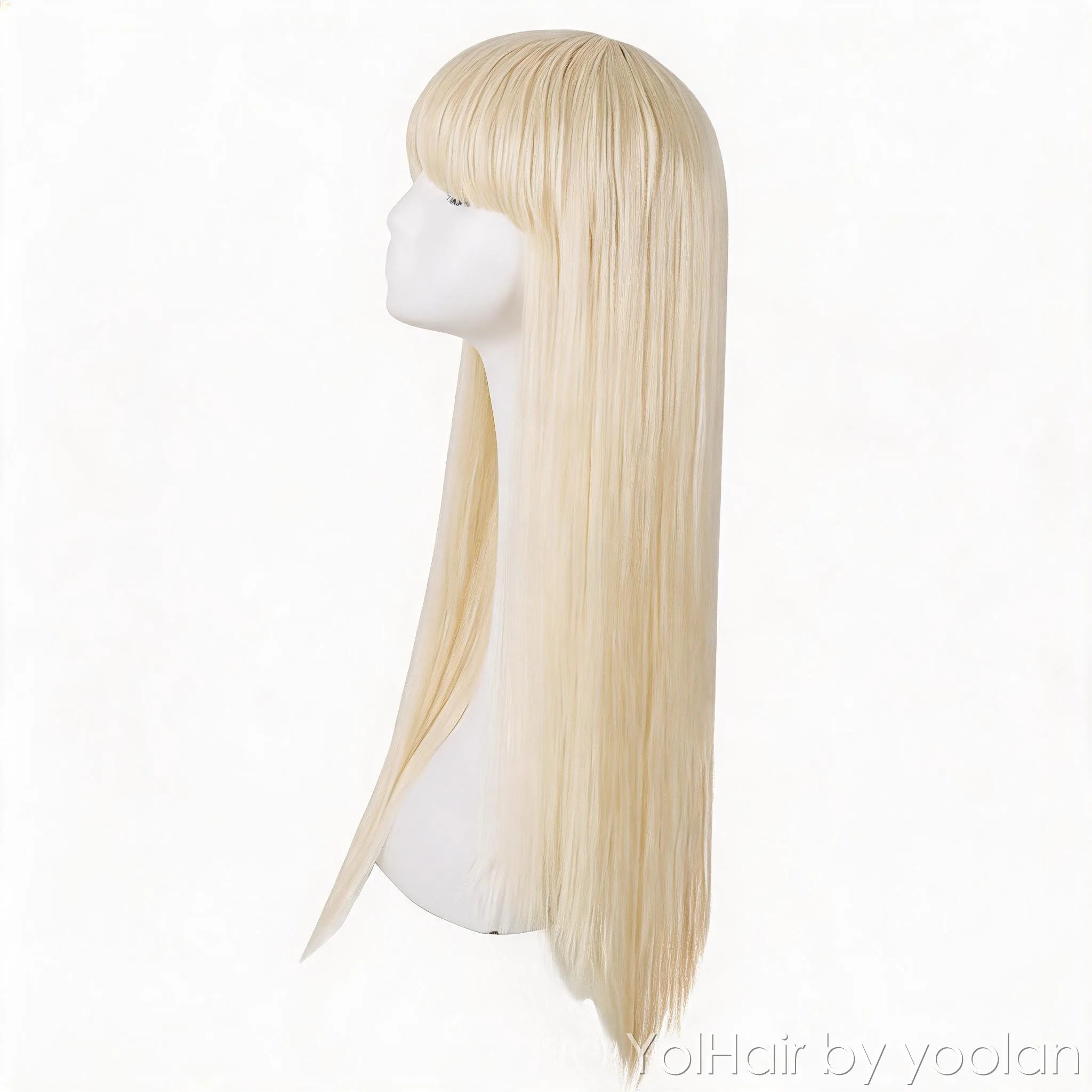 Long Straight Cosplay Wig with Adjustable Bangs - Heat Resistant Synthetic Fiber, Natural Look, Multiple Colors - side before