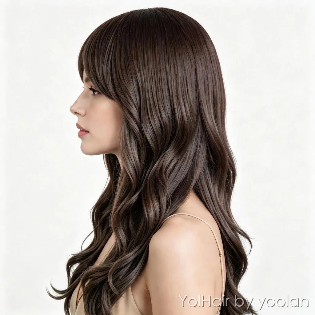 Long Curly Wig with Bangs Heat Resistant Fiber for Women Daily Party Use 3 Colors - side after