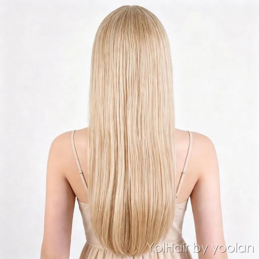 Long Straight Wig with Bangs Heat Resistant Fiber Natural Look for Women Cosplay Party - back after