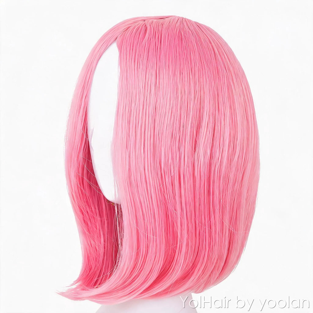 Short Bob Cosplay Wig Pink Middle Part High Temperature Fiber Synthetic Hair for Women - side before